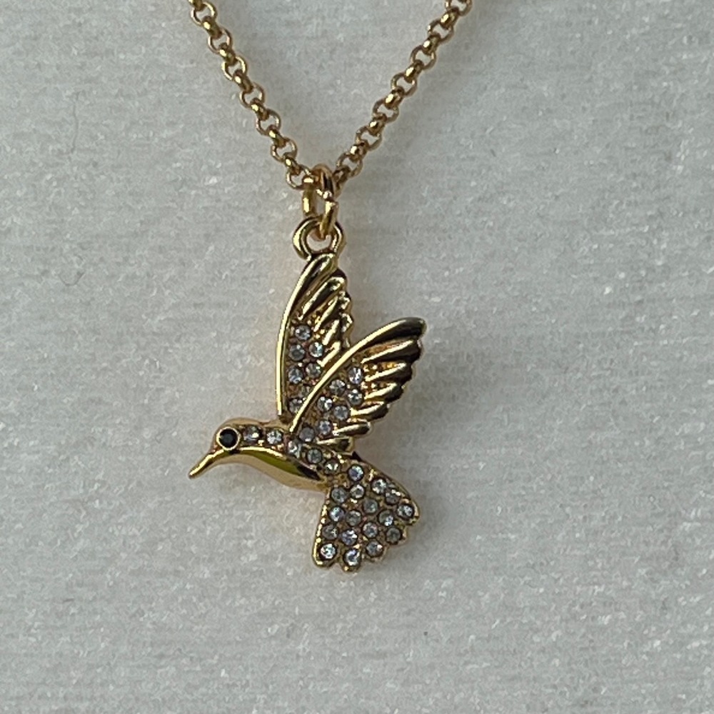 Kate Spade Gold Tone Pave Crystal Hummingbird Pendant Necklace Whimsy Bird Lover